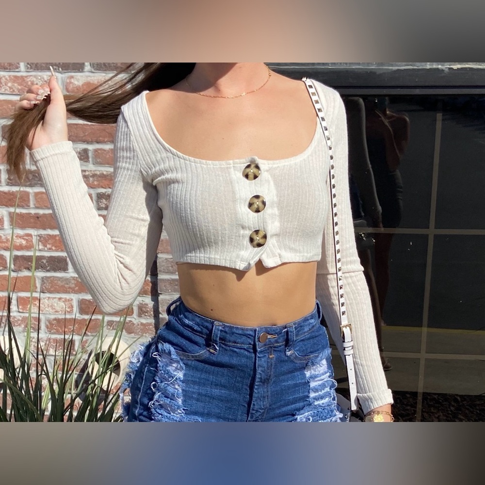 Fashion Nova Long Sleeve Button Crop Top